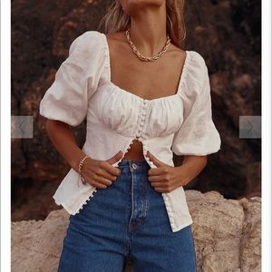 DISSH Aries Linen Puff Sleeve Top-NWT